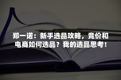 郑一诺：新手选品攻略，竞价和电商如何选品？我的选品思考！