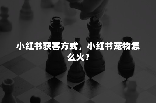 小红书获客方式，小红书宠物怎么火？