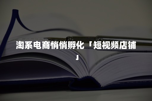 淘系电商悄悄孵化「短视频店铺」