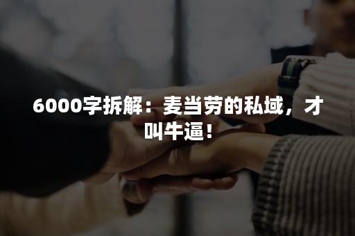 6000字拆解：麦当劳的私域，才叫牛逼！